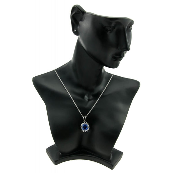 Tanzanite & Diamond Cluster Pendant & Chain 18ct White Gold