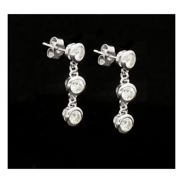 3 Stone Diamond Drop Earrings 18ct White Gold