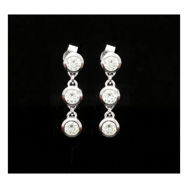 3 Stone Diamond Drop Earrings 18ct White Gold