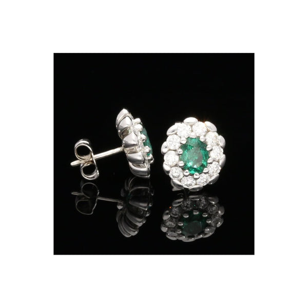 18ct White Gold Emerald & Diamond Earrings