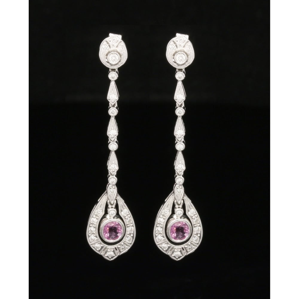 18ct White Gold Pink Sapphire & Diamond Earrings