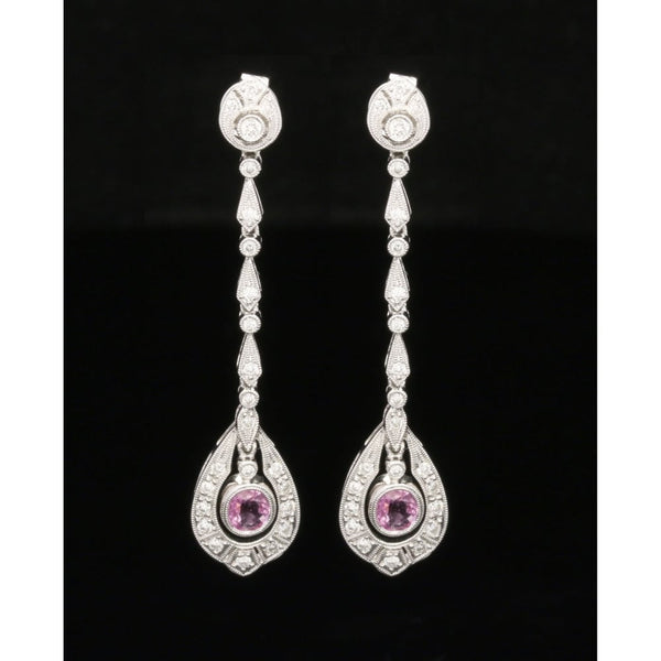 18ct White Gold Pink Sapphire & Diamond Earrings
