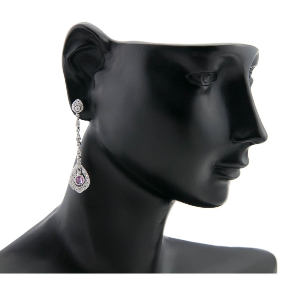 18ct White Gold Pink Sapphire & Diamond Earrings