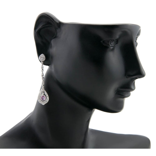 18ct White Gold Pink Sapphire & Diamond Earrings