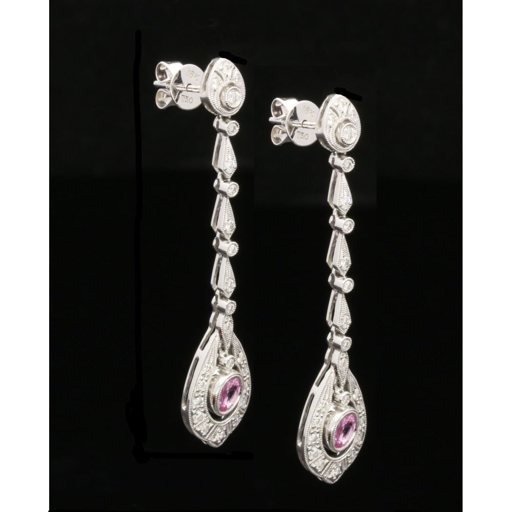 18ct White Gold Pink Sapphire & Diamond Earrings