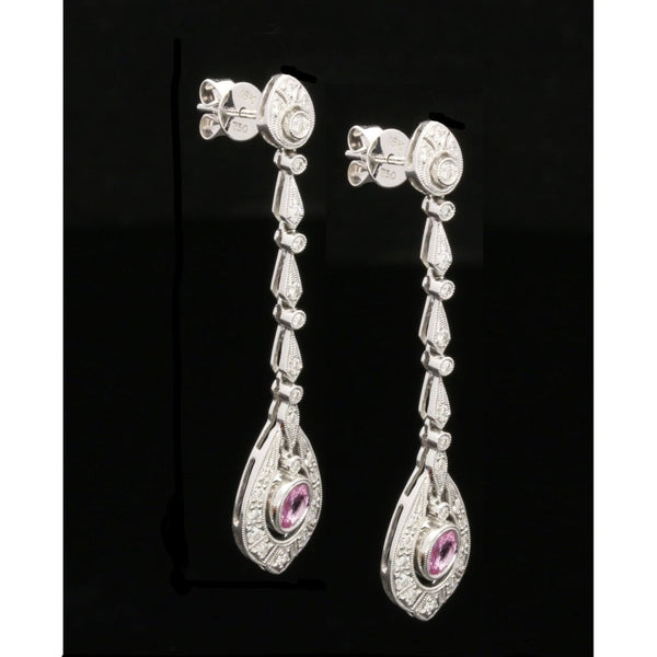 18ct White Gold Pink Sapphire & Diamond Earrings