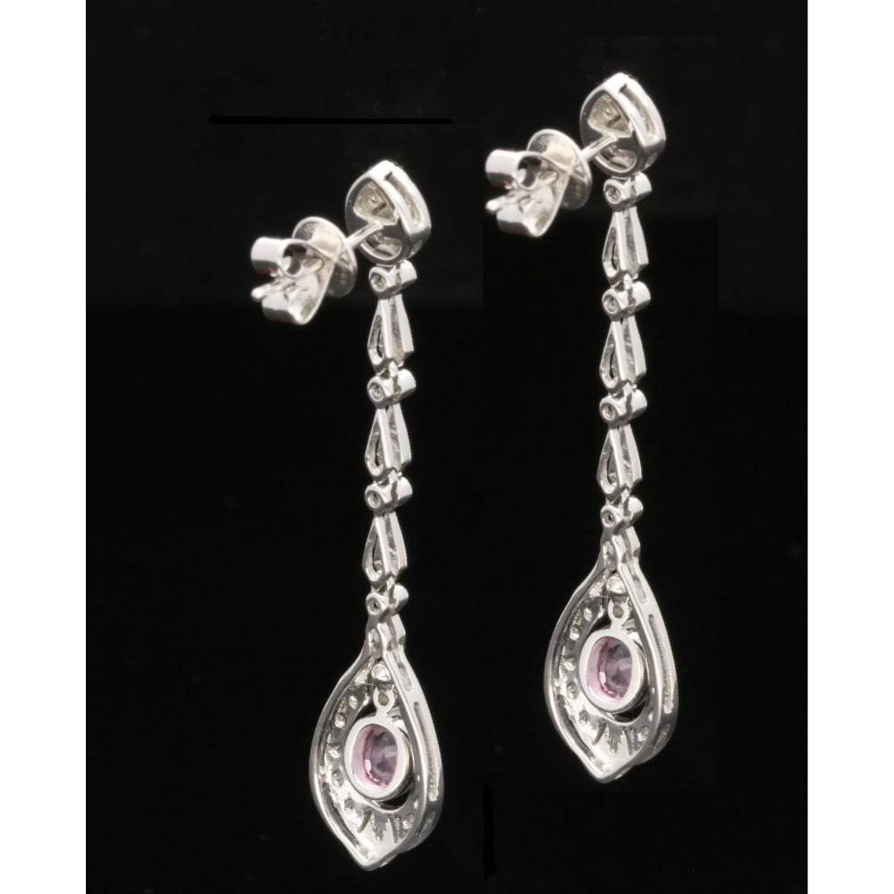 18ct White Gold Pink Sapphire & Diamond Earrings