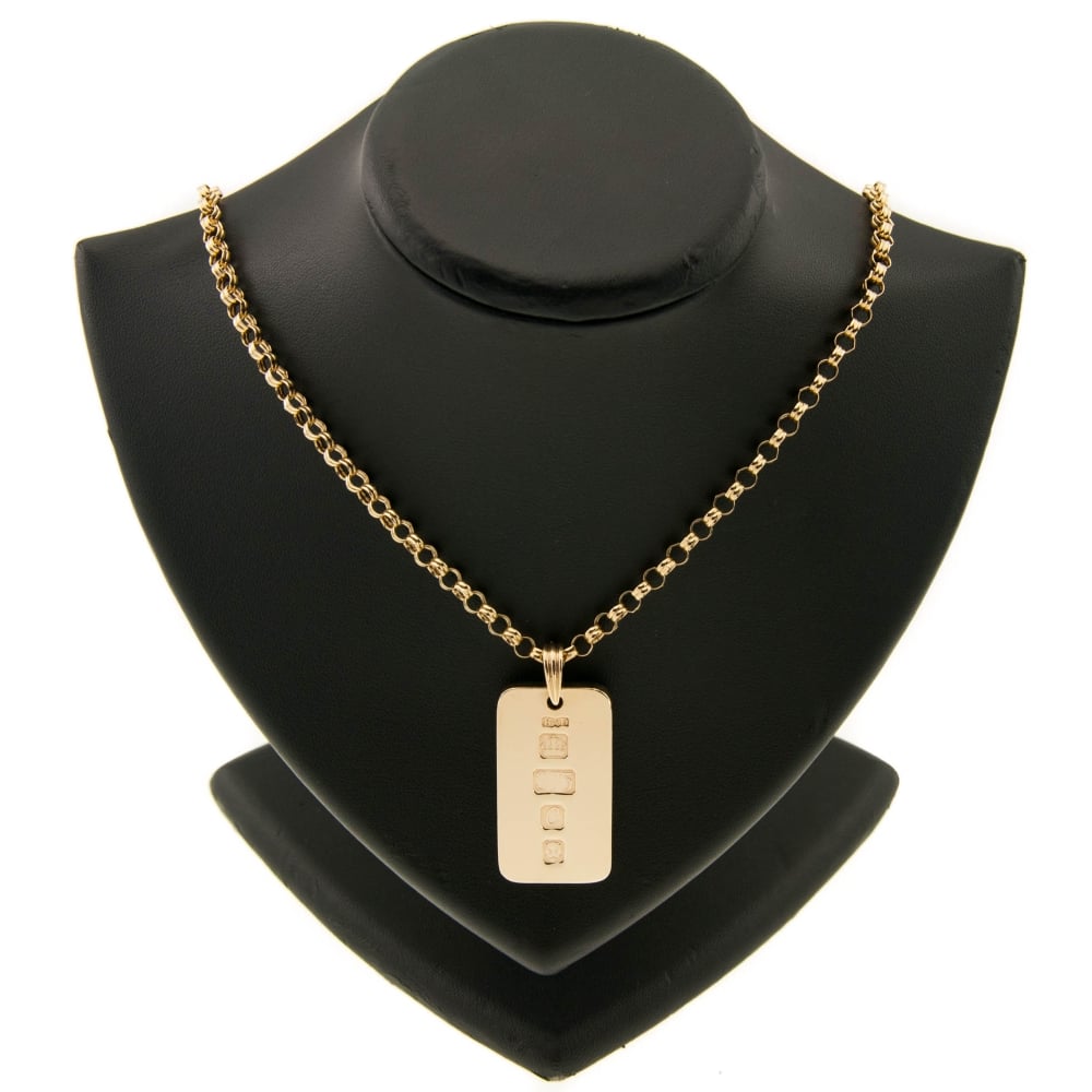 9ct Yellow Gold Ingot & Chain 42.40g