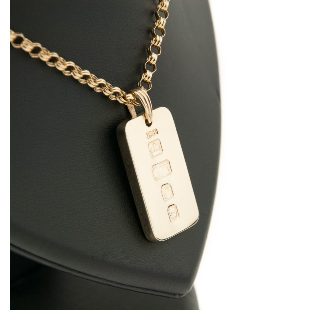 9ct Yellow Gold Ingot & Chain 42.40g