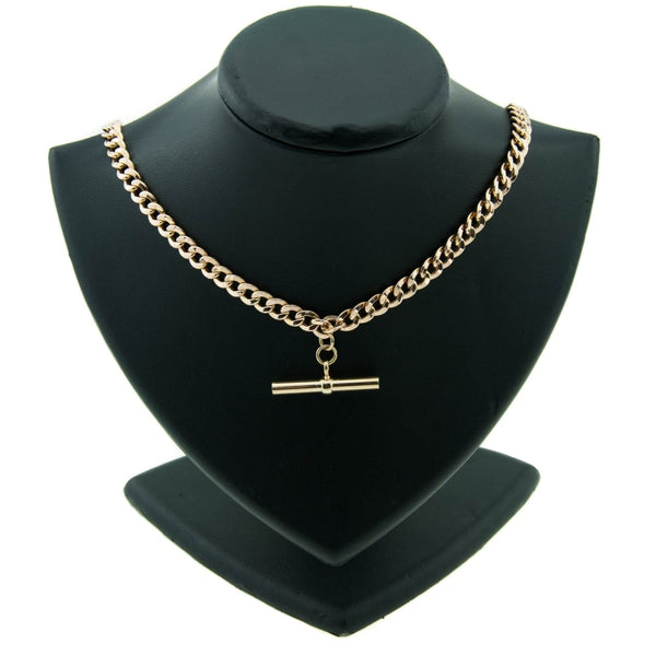 9ct Yellow Gold T Bar & Hollow Curb Chain