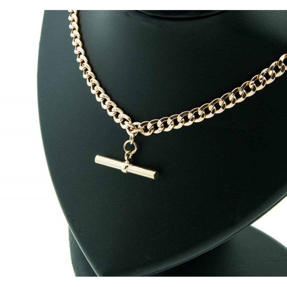 9ct Yellow Gold T Bar & Hollow Curb Chain