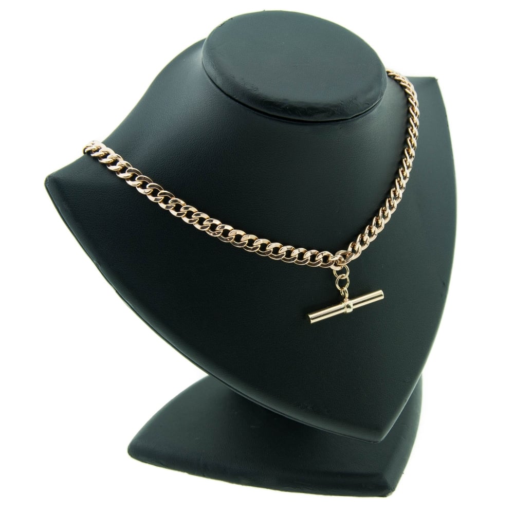 9ct Yellow Gold T Bar & Hollow Curb Chain