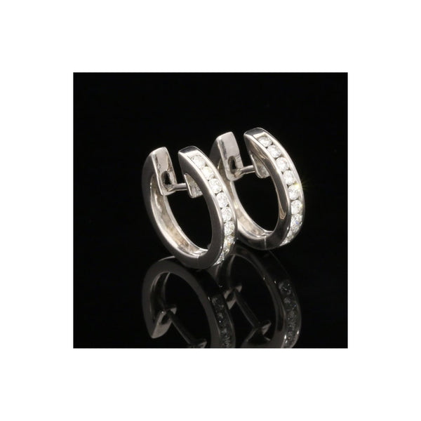 18ct White Gold Small Diamond Hoop Earrings 0.36ct