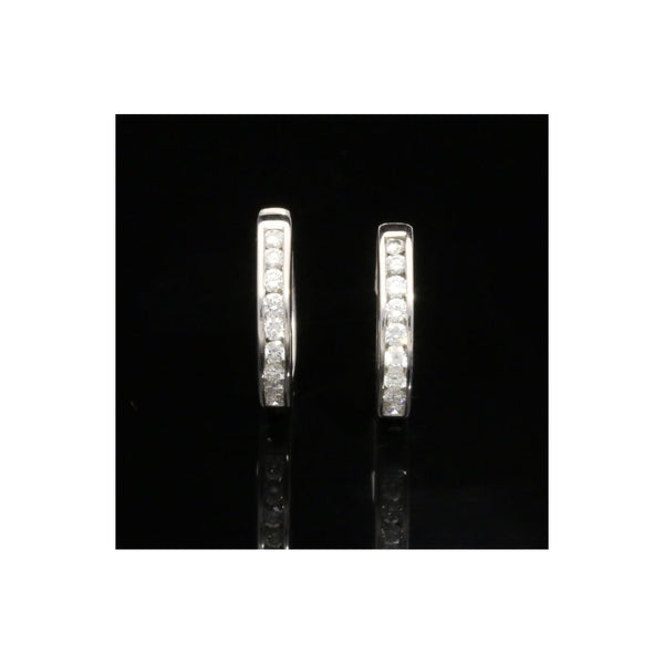18ct White Gold Small Diamond Hoop Earrings 0.36ct