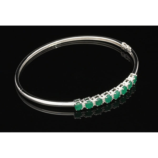 9ct White Gold Emerald & Diamond Bangle