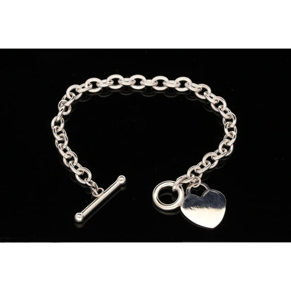 9ct White Gold T-bar & Heart Bracelet
