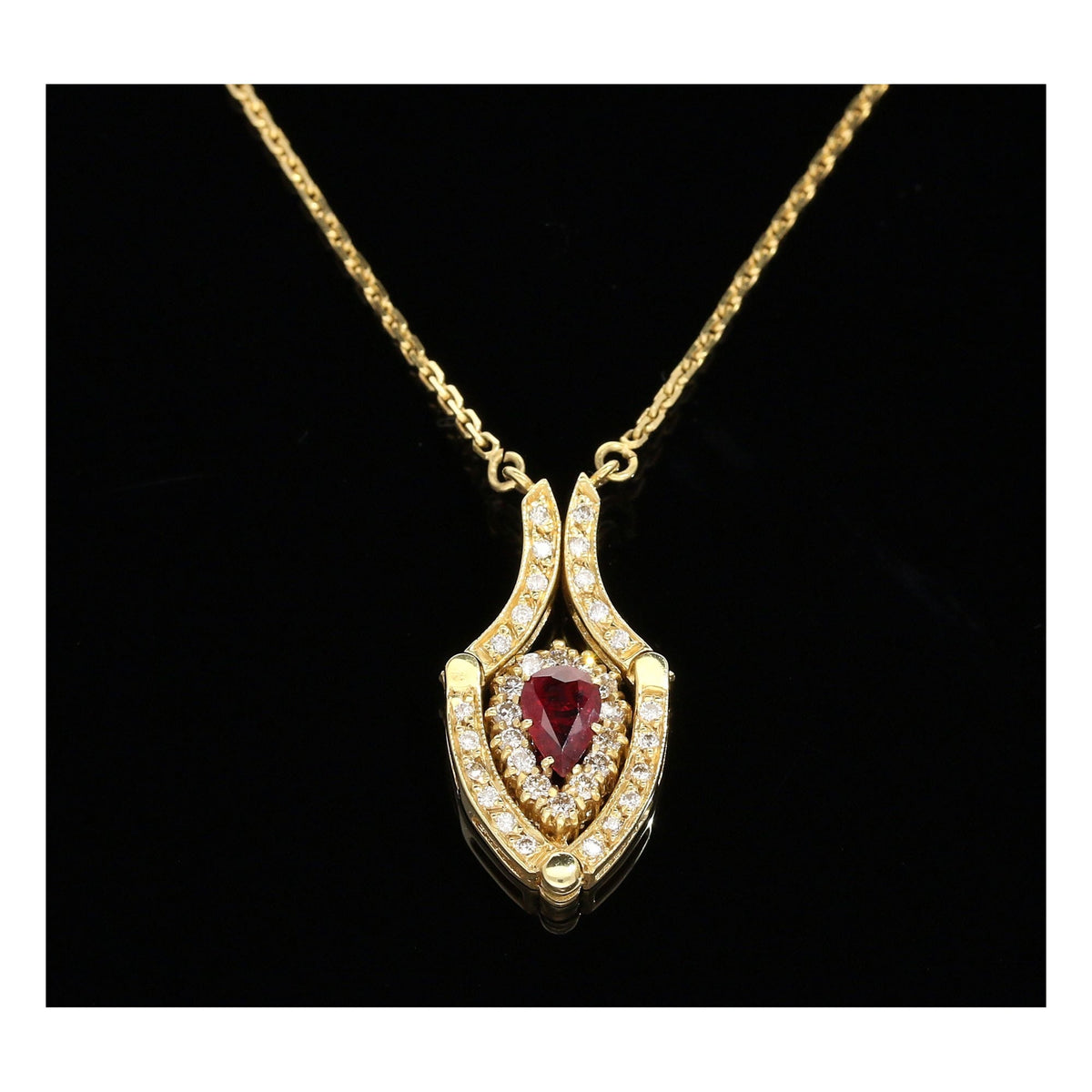 Ruby & Diamond 18ct Yellow Gold Pendant & Chain