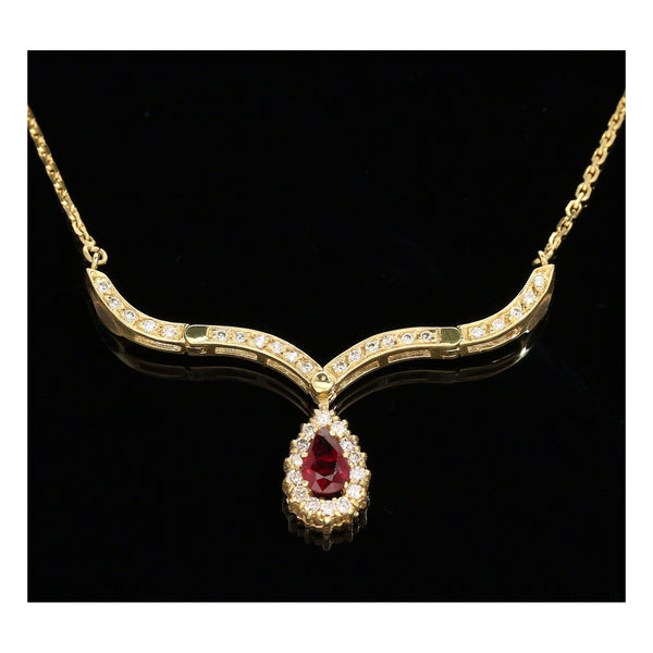 Ruby & Diamond 18ct Yellow Gold Pendant & Chain