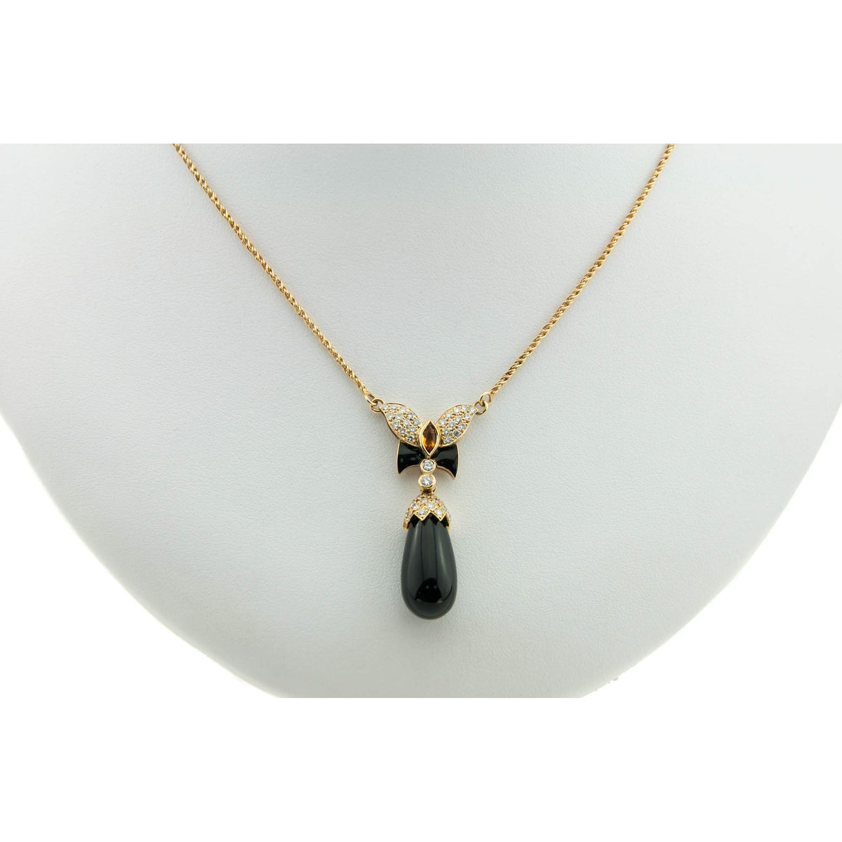 Onyx, Diamond & Citrine Butterfly Pendant & Chain
