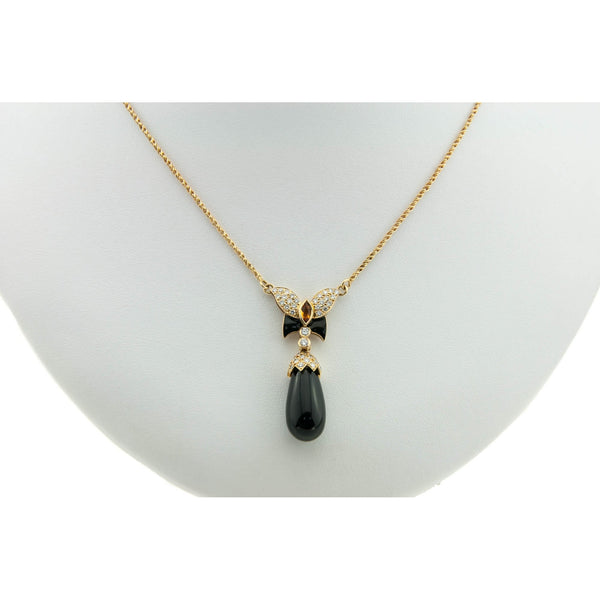 Onyx, Diamond & Citrine Butterfly Pendant & Chain
