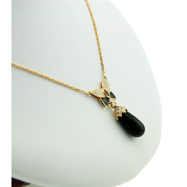 Onyx, Diamond & Citrine Butterfly Pendant & Chain