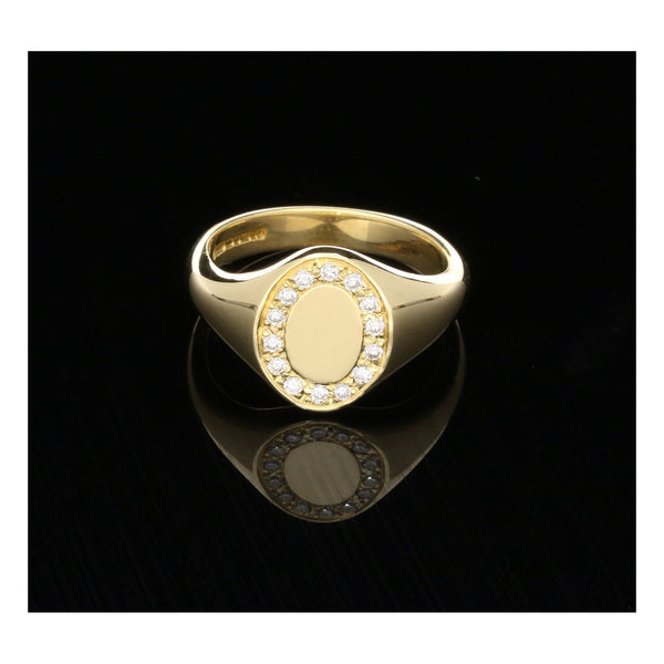 18ct Yellow Gold Men's Signet Ring - 0.28ct Diamonds