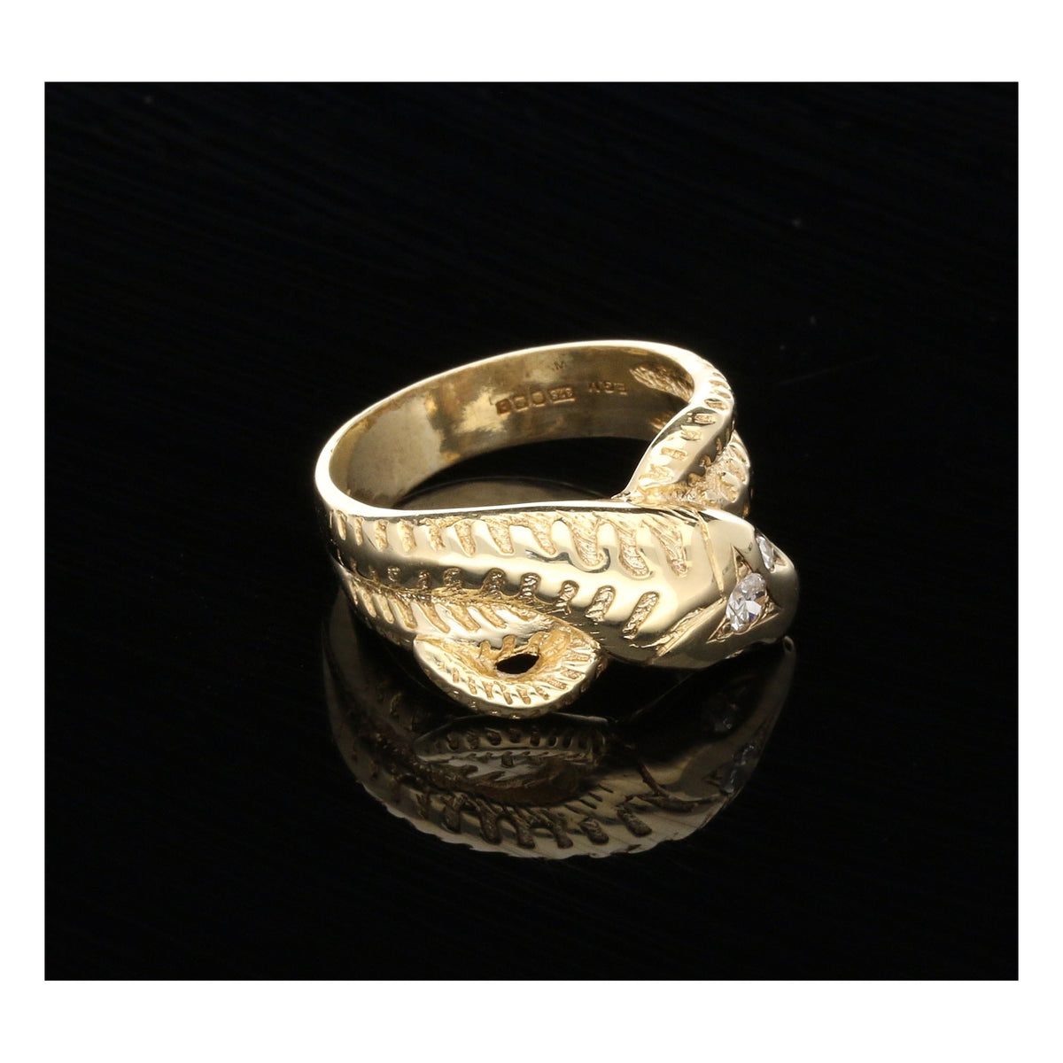 9ct Yellow Gold Mens Snake Ring - Diamond Set