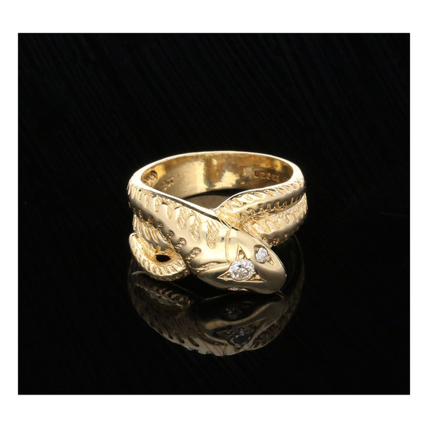 9ct Yellow Gold Mens Snake Ring - Diamond Set