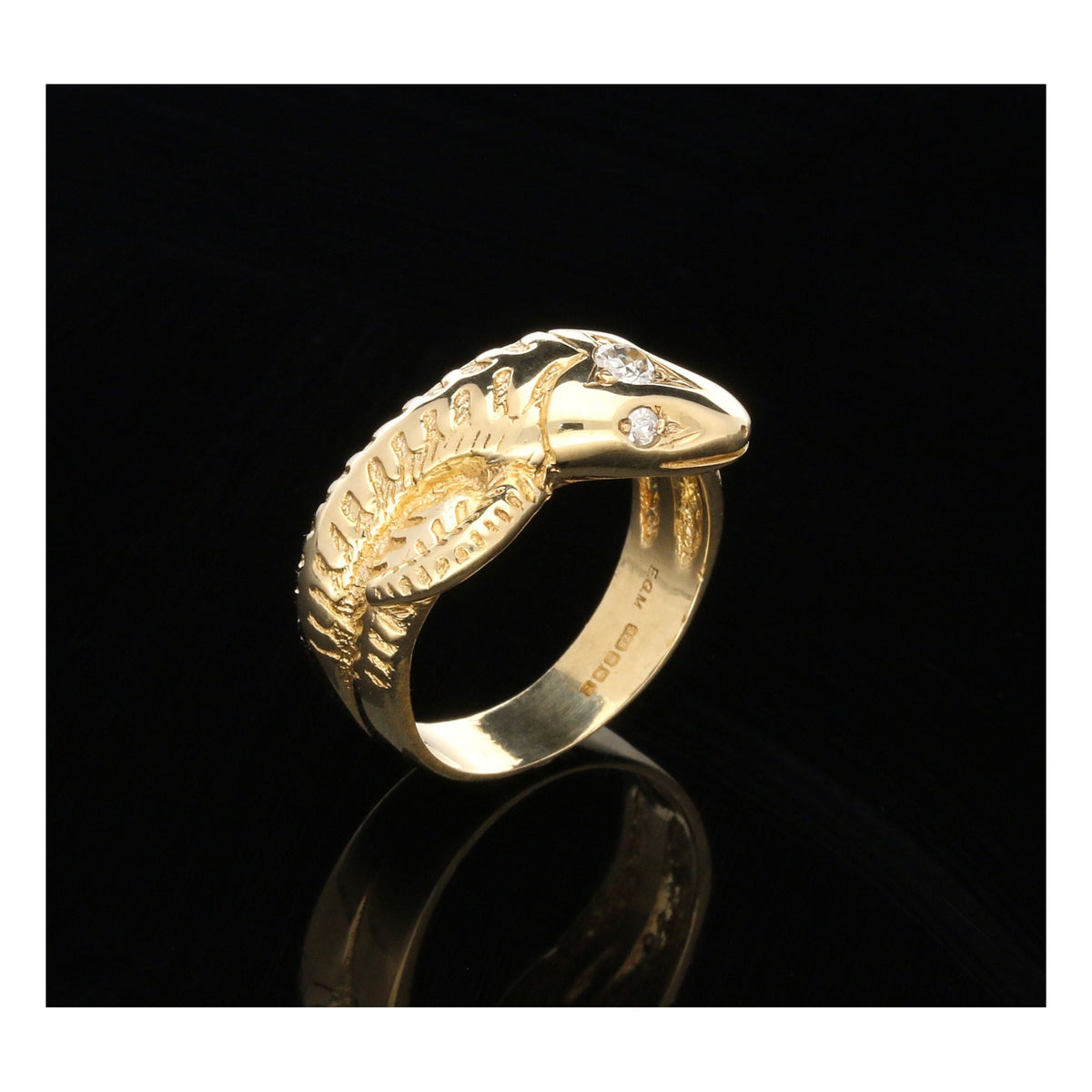 9ct Yellow Gold Mens Snake Ring - Diamond Set