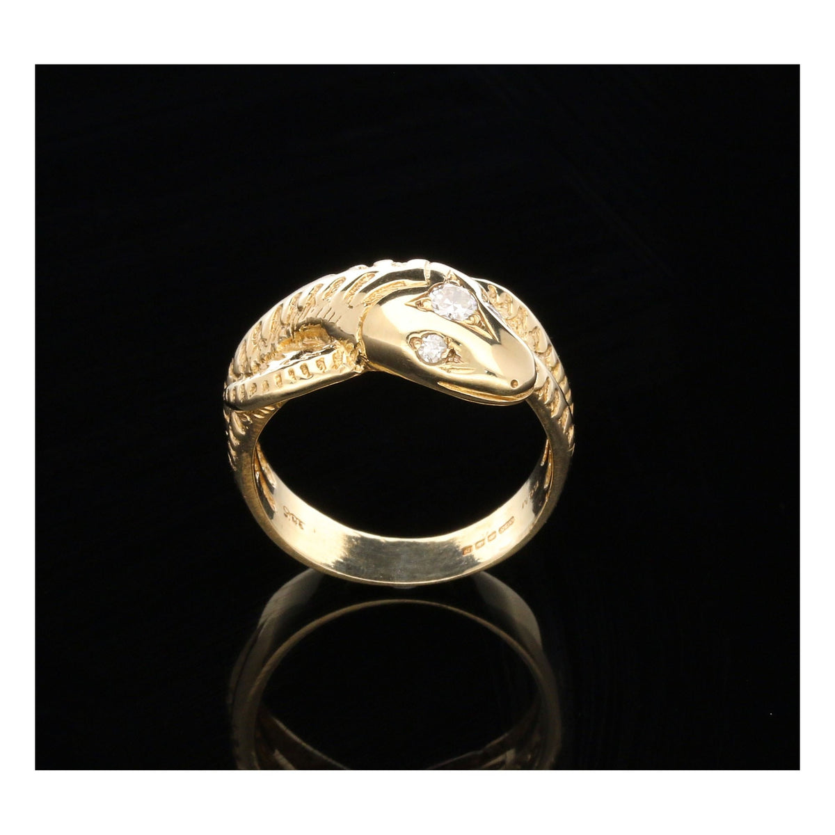 9ct Yellow Gold Mens Snake Ring - Diamond Set
