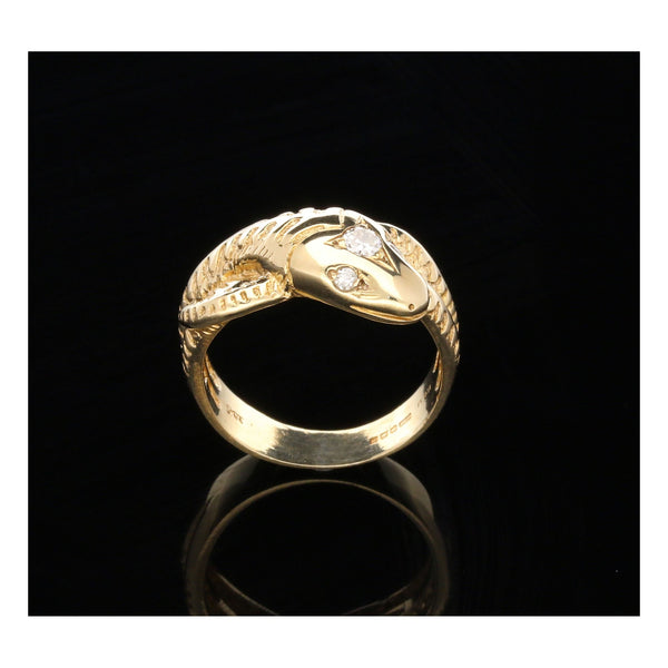 9ct Yellow Gold Mens Snake Ring - Diamond Set