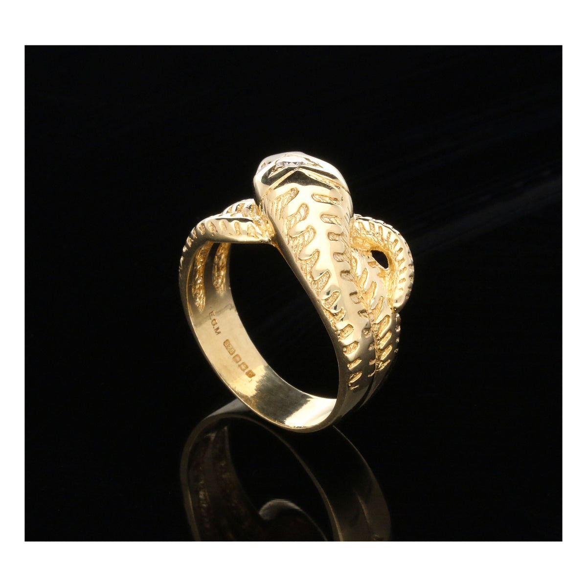 9ct Yellow Gold Mens Snake Ring - Diamond Set