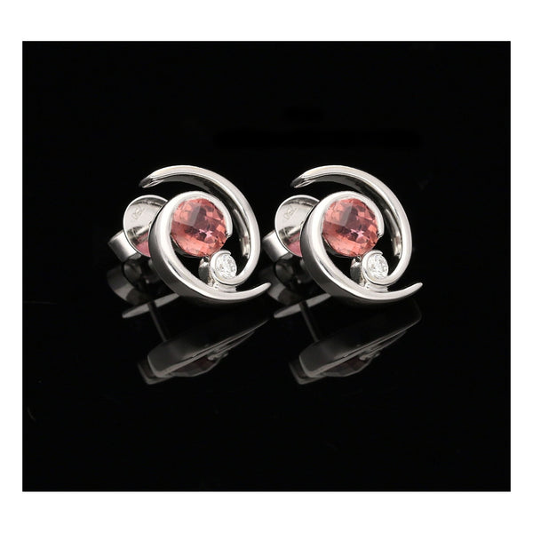Pink Tourmaline & Diamond 18ct White Gold Earrings