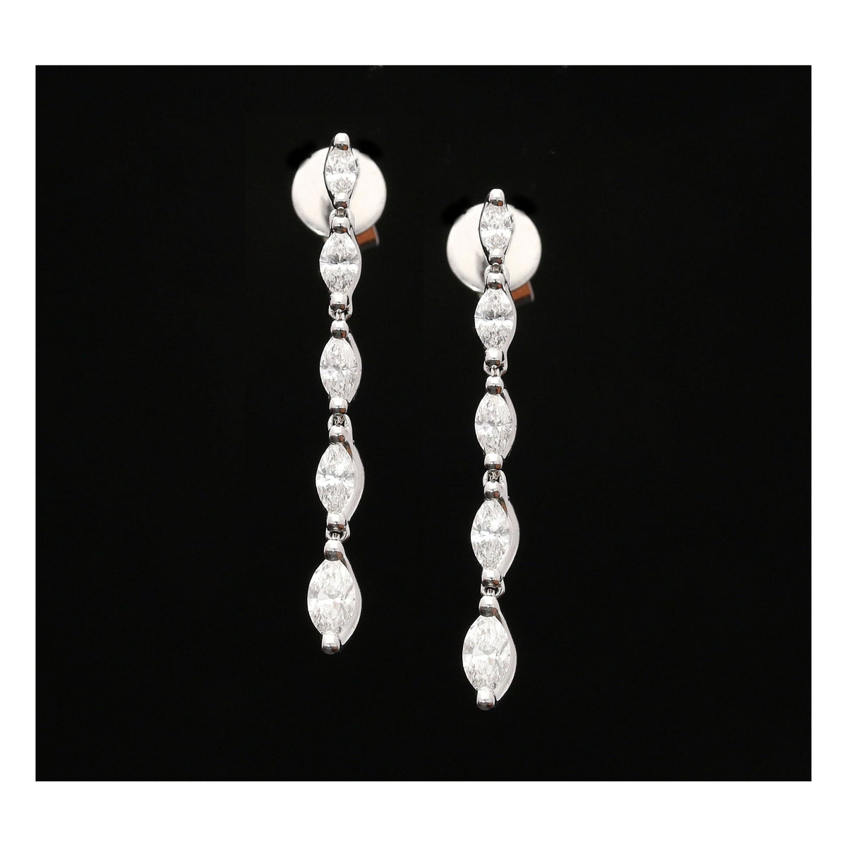 18ct White Gold Marquise Cut Diamond Drop Earrings - 0.91ct