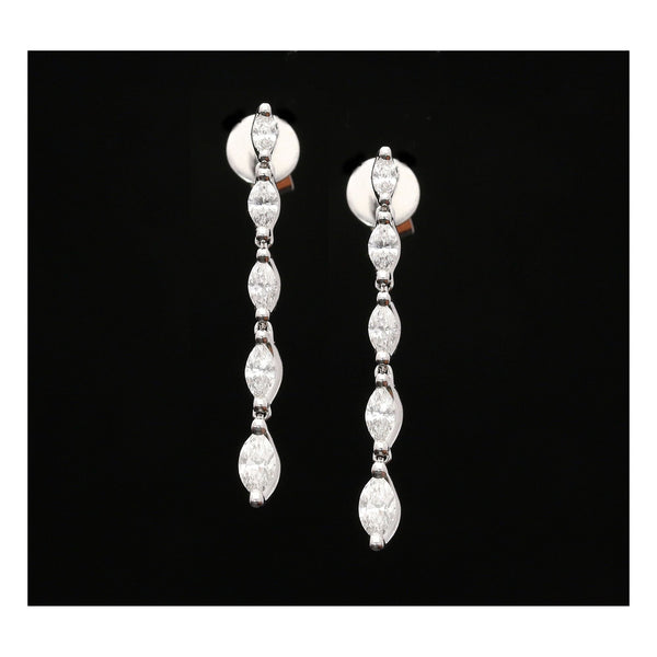 18ct White Gold Marquise Cut Diamond Drop Earrings - 0.91ct