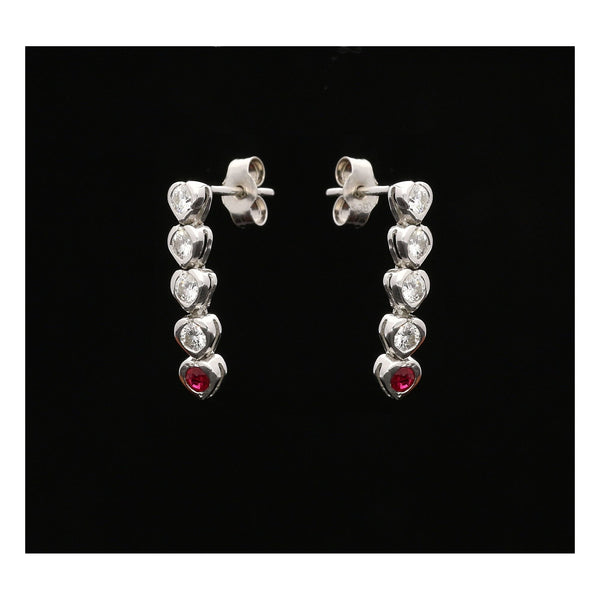 18ct White Gold Ruby and Diamond Drop Earrings