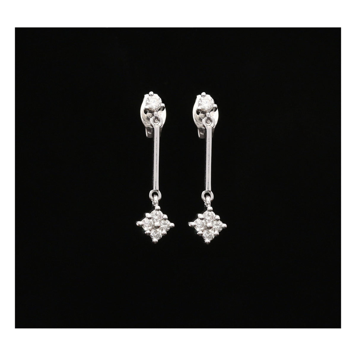 18ct White Gold Diamond Cluster Drop Earrings