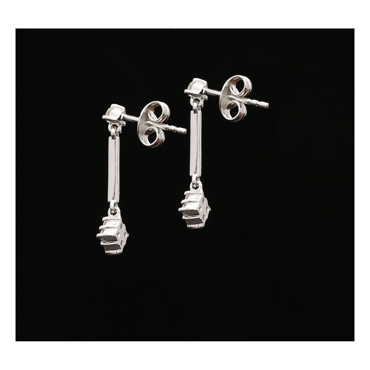 18ct White Gold Diamond Cluster Drop Earrings