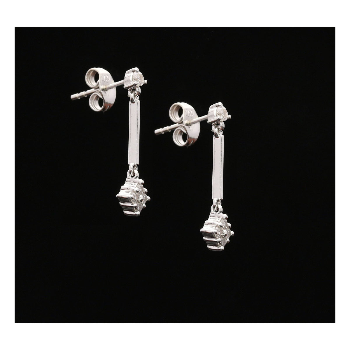 18ct White Gold Diamond Cluster Drop Earrings