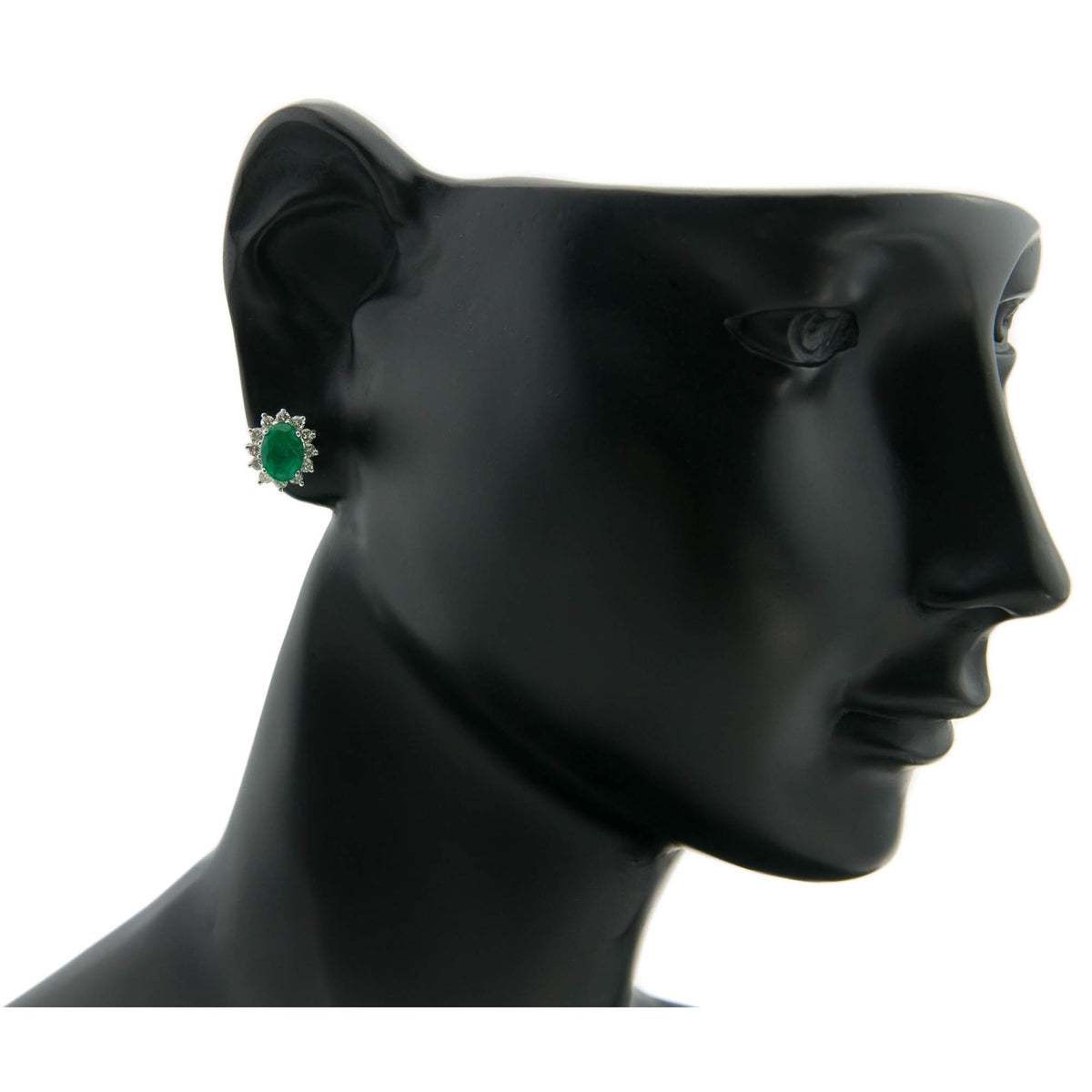 18ct White Gold Emerald and Diamond Cluster Earrings