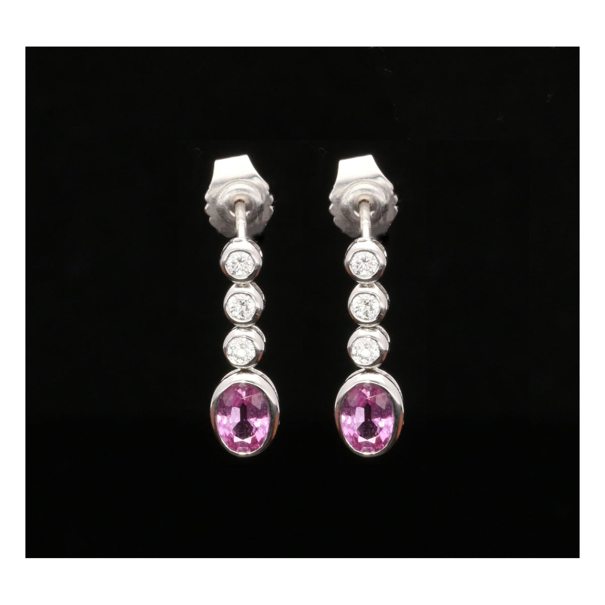 18ct White Gold Pink Sapphire and Diamond Drop Earrings