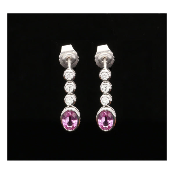 18ct White Gold Pink Sapphire and Diamond Drop Earrings