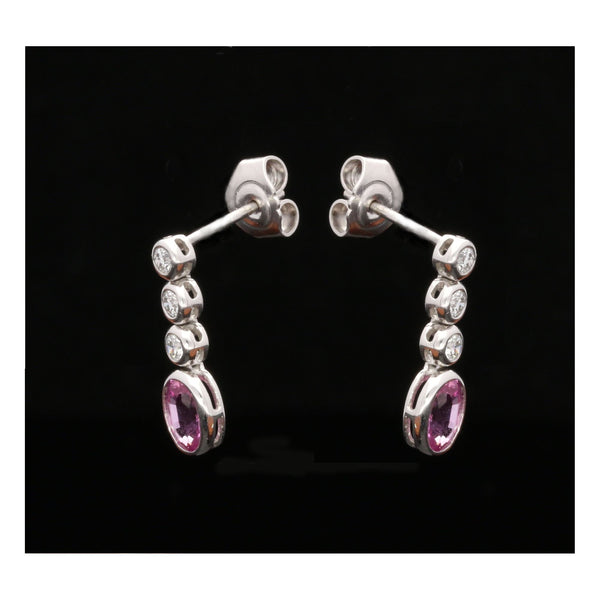 18ct White Gold Pink Sapphire and Diamond Drop Earrings