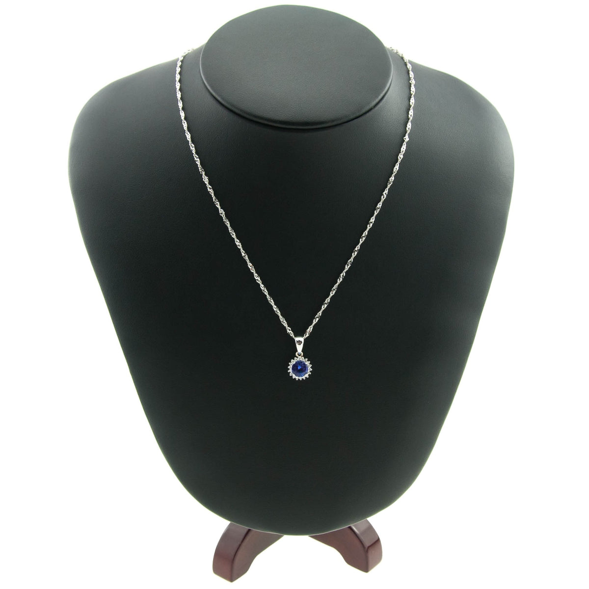 9ct White Gold Blue Tanzanite & Diamond Pendant & Chain