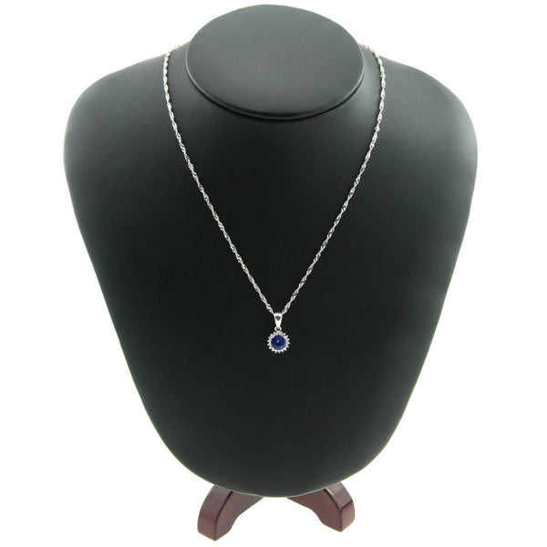 9ct White Gold Blue Tanzanite & Diamond Pendant & Chain