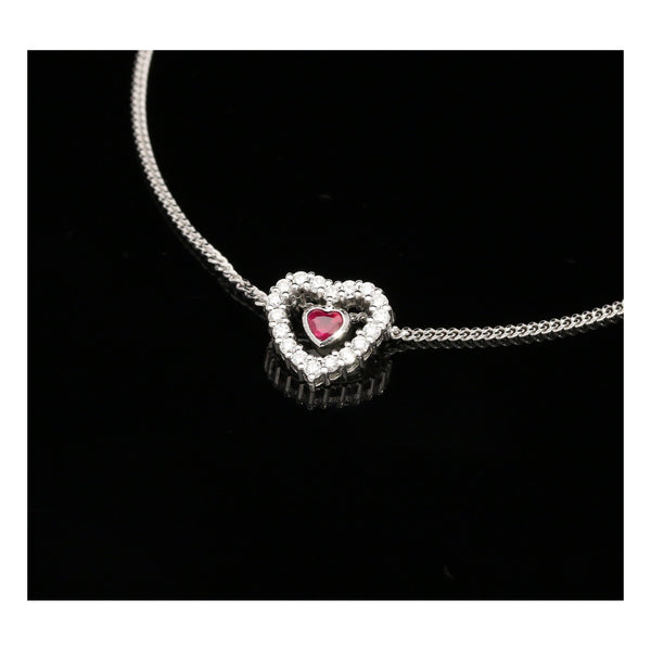 18ct White Gold Ruby & Diamond Heart Pendant & Chain