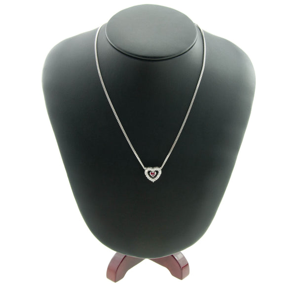 18ct White Gold Ruby & Diamond Heart Pendant & Chain