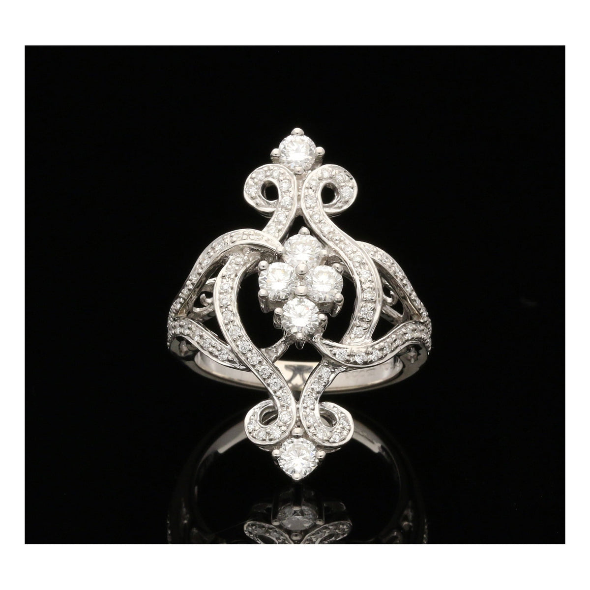 18ct White Gold Fingerline Diamond Cluster Ring - 1.09ct