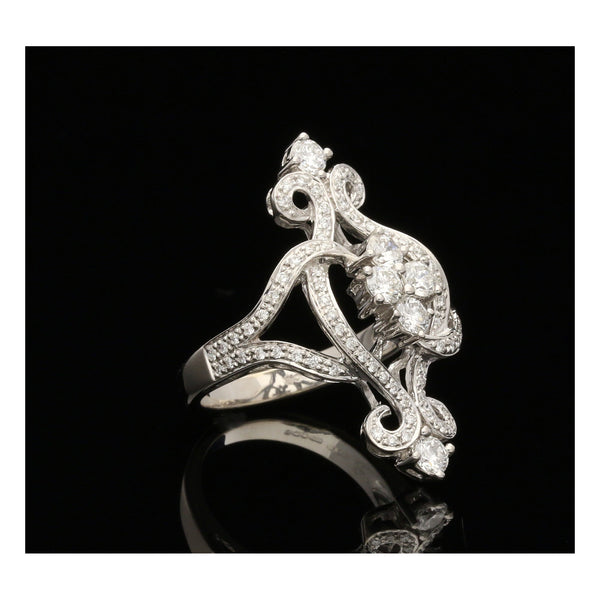 18ct White Gold Fingerline Diamond Cluster Ring - 1.09ct