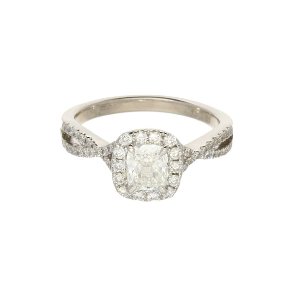 18ct White Gold Cushion Cut Diamond Engagement Ring - 0.99ct